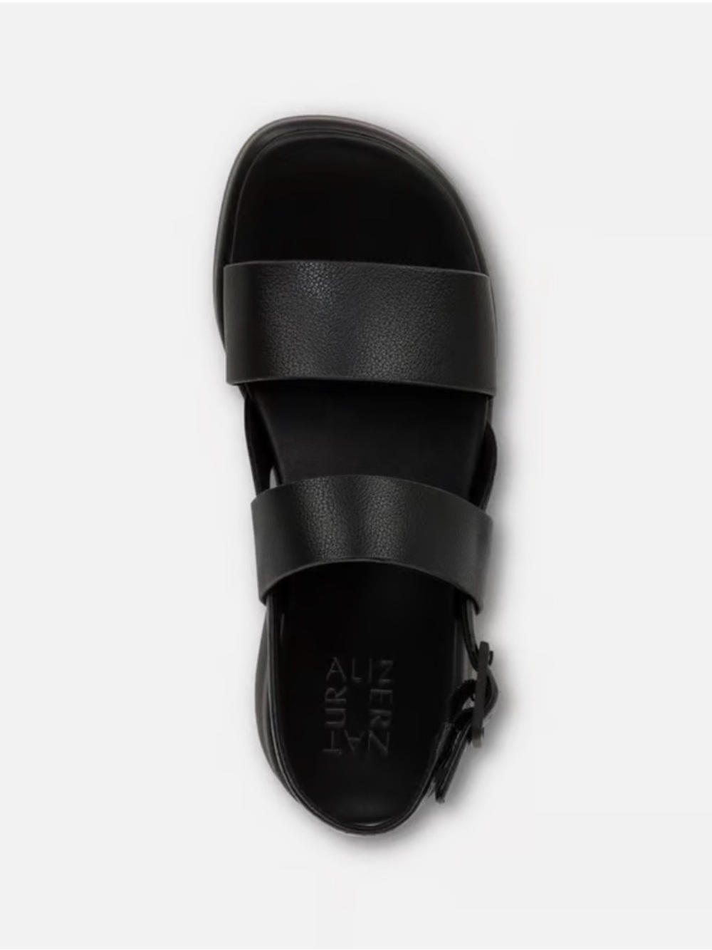 Naturalizer Coast Wedge Sandal, Black Two-Strap Leather Sandals